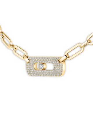 14K Gold Move Link Diamond Gourmette Necklace, 17.71"
