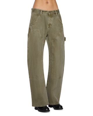 Enzo High Rise Double Knee Carpenter Jeans in Faded Army