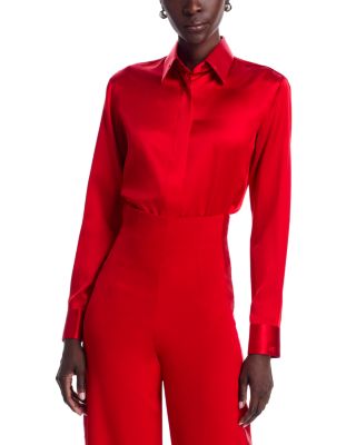 Button Front Silk Blouse