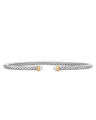 Micro Cable Flex&reg; Bracelet in Sterling Silver with 14K Yellow Gold and Pearls, 2.6mm