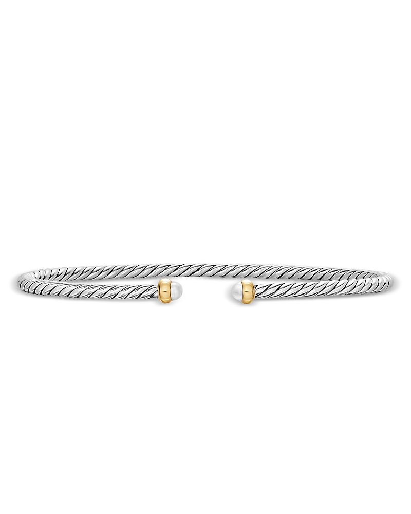 Micro Cable Flex Bracelet in Sterling Silver with 14K Yellow Gold and Pearls, 2.6mm
