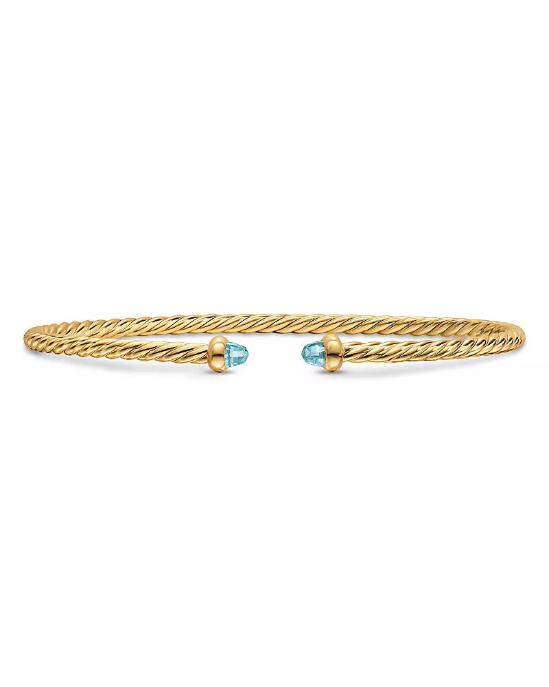 Micro Cablespira Flex Bracelet in 18K Yellow Gold with Aquamarine, 2.6mm
