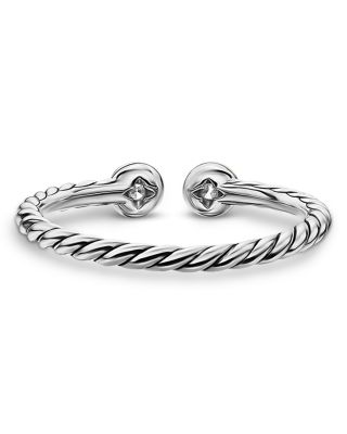 Cable Open Round Ring in Sterling Silver with 18K Yellow Gold and Diamonds, 3.9mm