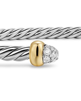 Micro Cable Flex&reg; Bracelet in Sterling Silver with 14K Yellow Gold and Diamonds, 2.6mm