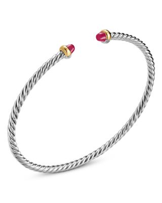 Micro Cable Flex&reg; Bracelet in Sterling Silver with 14K Yellow Gold and Gemstones, 2.6mm