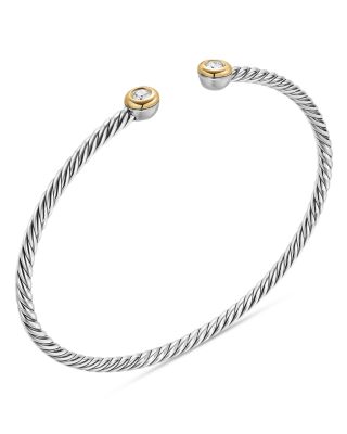 Micro Cable Flex&reg; Round Bracelet in Sterling Silver with 14K Yellow Gold and Diamonds, 2.6mm 