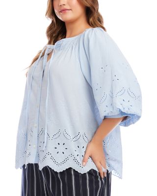 Plus Size Puff Sleeve Embroidered Top