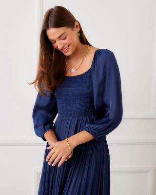 Blouson Sleeve Smocked Midi Dress	 