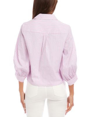 Blouson Sleeve Embellished Tie Front Top