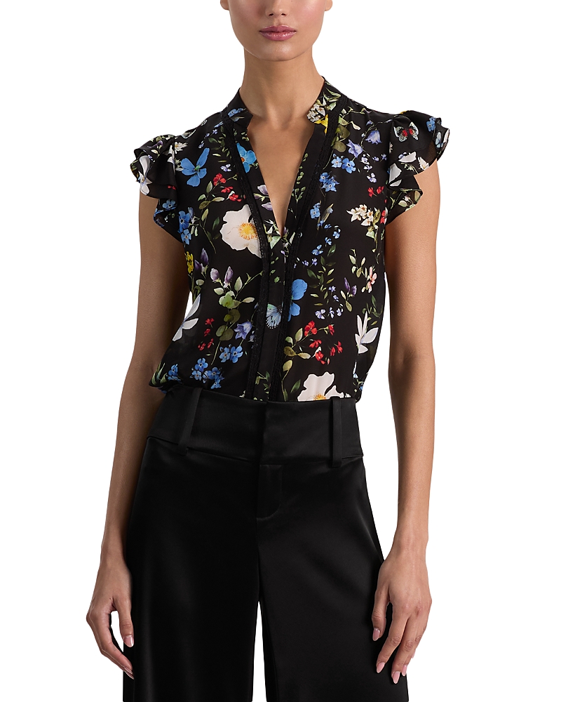 Alice and Olivia Arlette Flutter Sleeve Silk Top