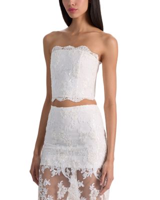 Ceresi Embellished Lace Strapless Crop Top