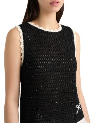 Sleeveless Sequin Crochet Sweater