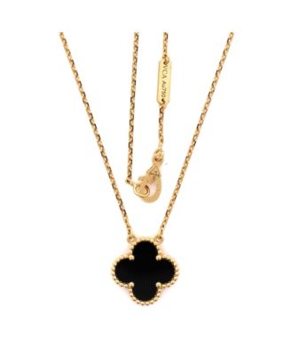  Vintage Alhambra Pendant Necklace 18K Gold and Onyx, 16.25"