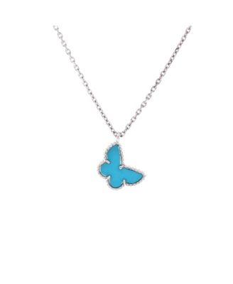 Sweet Alhambra Butterfly Pendant Necklace 18K White Gold with Turquoise, 15.5"