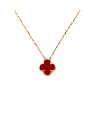  Vintage Alhambra Pendant Necklace 18K Gold and Carnelian, 16.5"