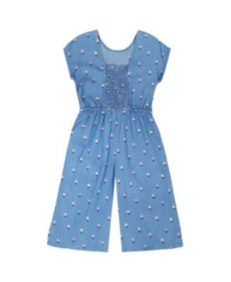 Girls' Short Sleeve Chambray Flower Jumpsuit - Big Kid