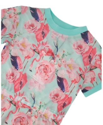 Girls' Mesh Short Sleeves Elastic Waist Flamingo Beach Dress - Big Kid