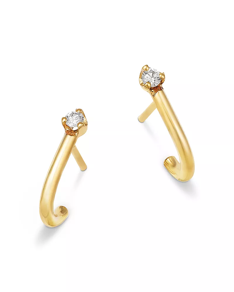 Zoe Chicco 14K Yellow Gold Prong Diamonds J Hoop Earrings
