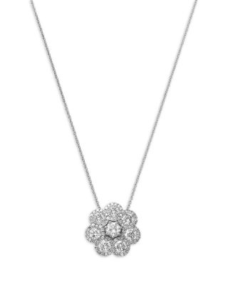 Diamond Cluster Flower Pendant Necklace in 14K White Gold, 2.0 tcw