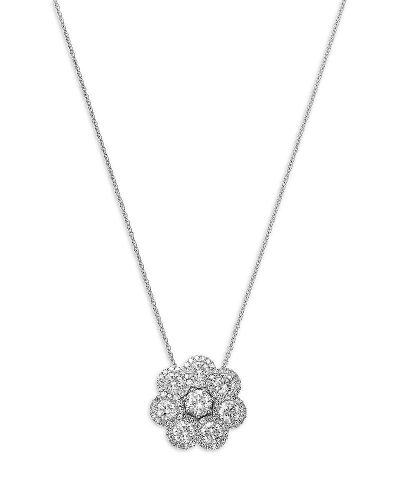 Bloomingdale's Fine Collection Diamond Cluster Flower Pendant Necklace in 14K White Gold, 2.0 tcw