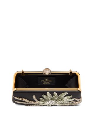 Minaudiere Rhinestone & Sequin Flower Chain Strap Wallet