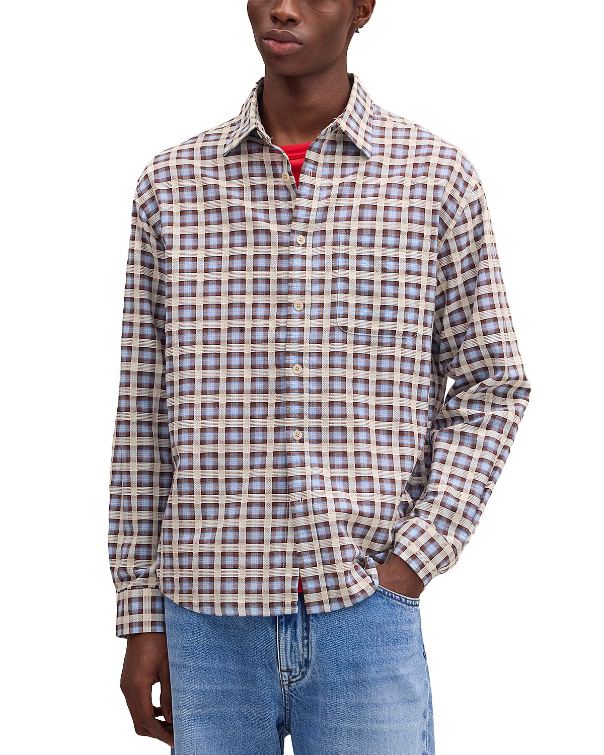 NN07 Deon Patterned Pocket Shirt