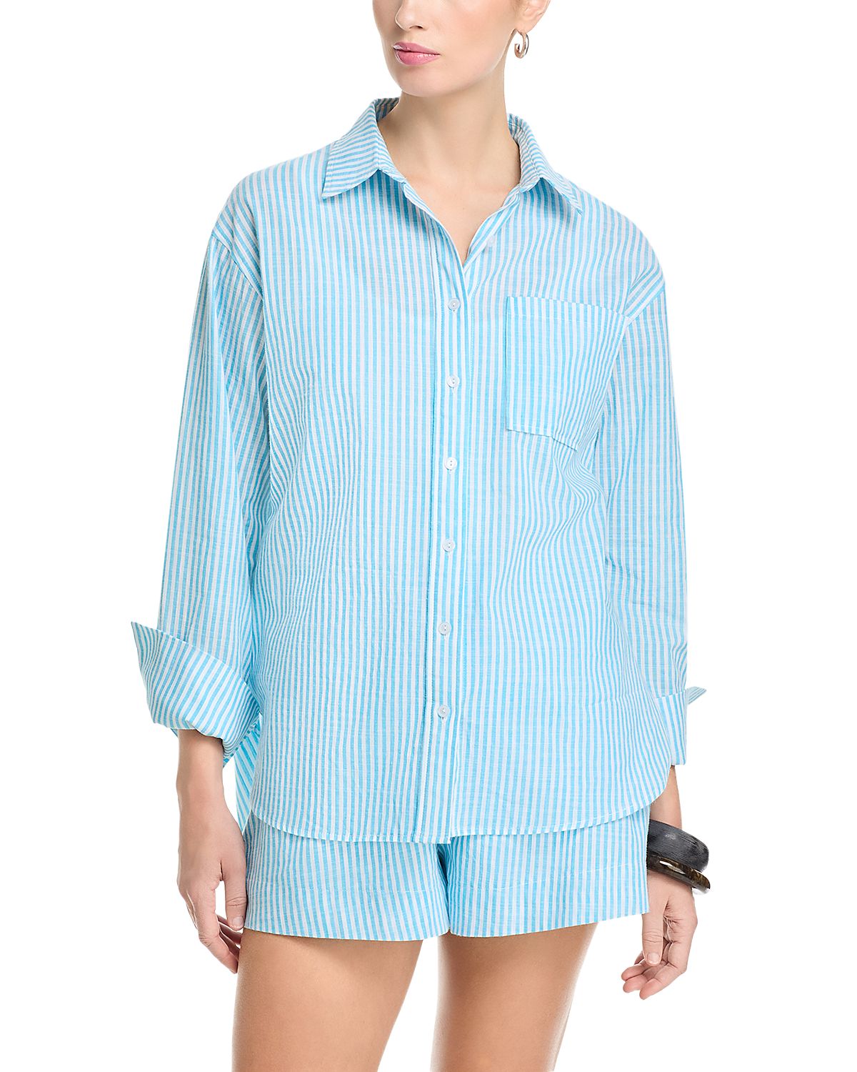Aqua Stripe Button Front Shirt - Exclusive