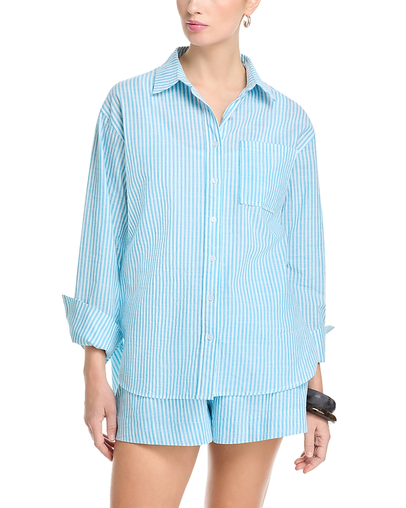 Aqua Stripe Button Front Shirt - Exclusive