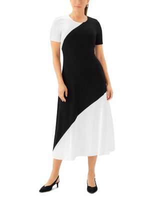 Short Sleeve Contrast Midi Dress