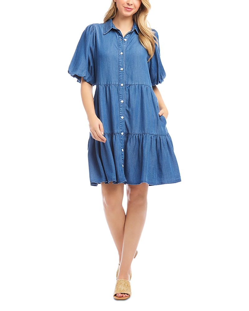 Karen Kane Petite Size Puff Sleeve Tiered Shirtdress