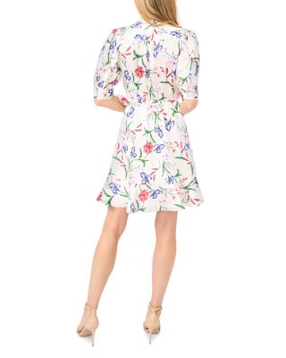 Open Collar Short Sleeve Ruffle Wrap Dress