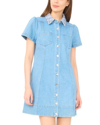 Short Sleeved Collared Button Down Denim Dress