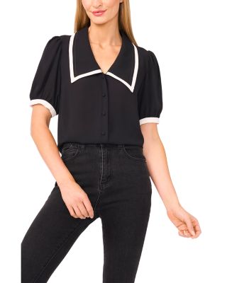 Puff Sleeve Point Collar Top