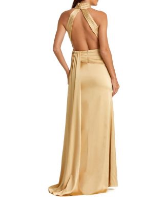 Open Back High Neck Side Ruched Gown