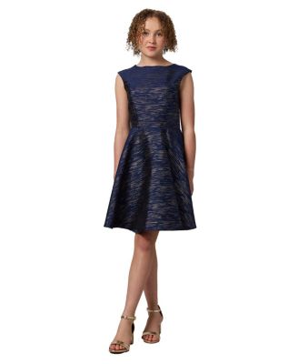  Textured Girls' Cap Sleeve Dress in Longer Length - Big Kid