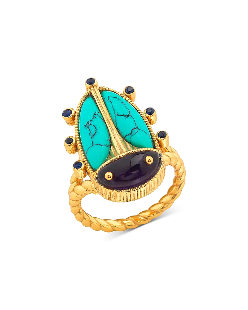 Capucine De Wulf Amethyst & Turquoise Scarab Grande Ring