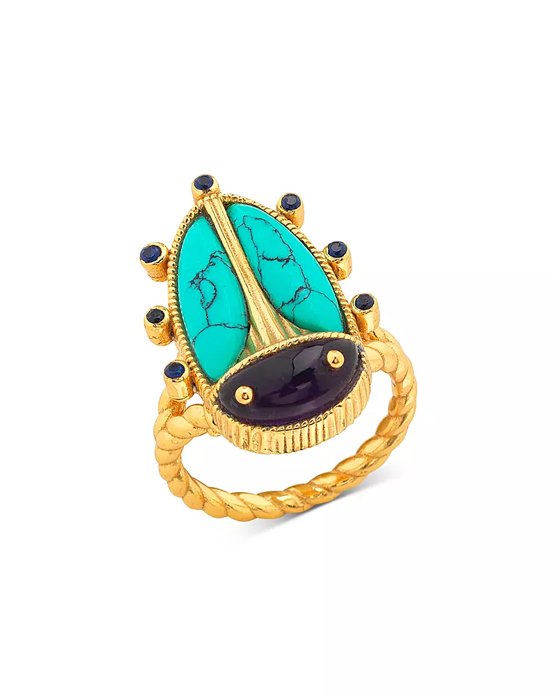 Capucine De Wulf Amethyst & Turquoise Scarab Grande Ring