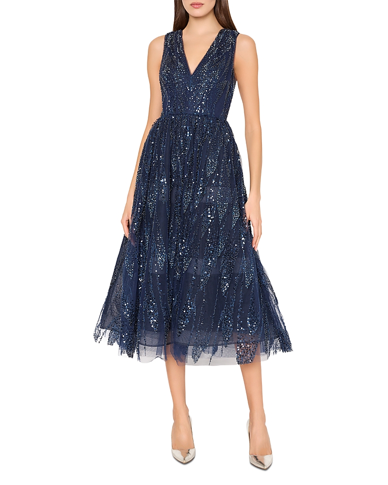 Milly Tinsley Embroidered V Neck Dress