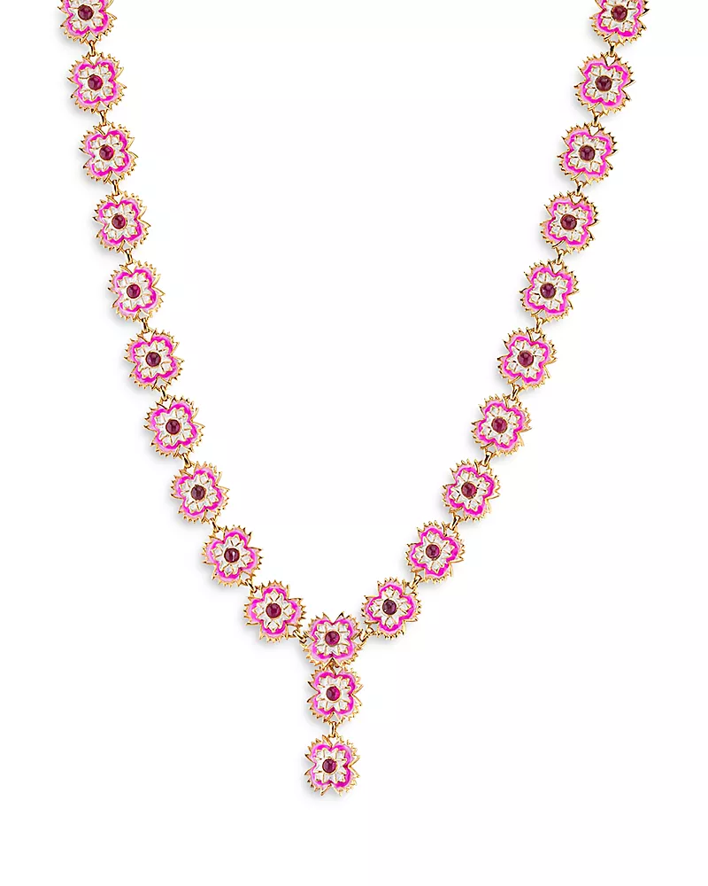 Capucine De Wulf Dianthus Enamel and Pink Jade Necklace, 16