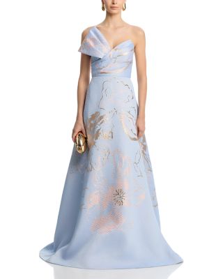 Metallic Jacquard Side Bow Gown