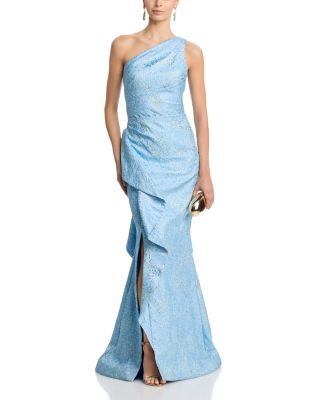 Metallic Jacquard One-Shoulder Gown