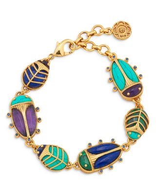 Multi Gemstone Scarab Family Link Bracelet
