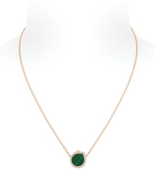 18K Rose Gold Antifer Malachite & Diamond Halo Pendant Necklace, 15.7-17.7"
