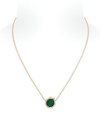 18K Rose Gold Antifer Malachite & Diamond Halo Pendant Necklace, 15.7-17.7"