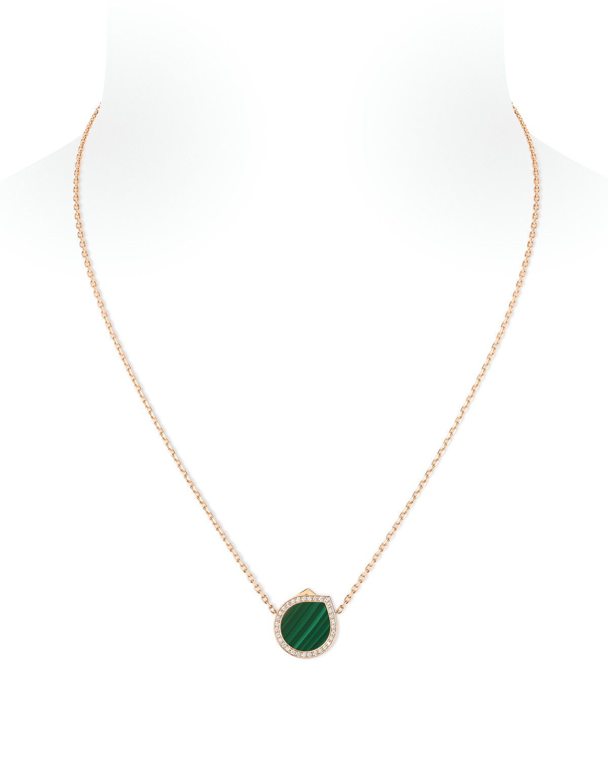 Repossi 18K Rose Gold Antifer Malachite & Diamond Halo Pendant Necklace, 15.7-17.7
