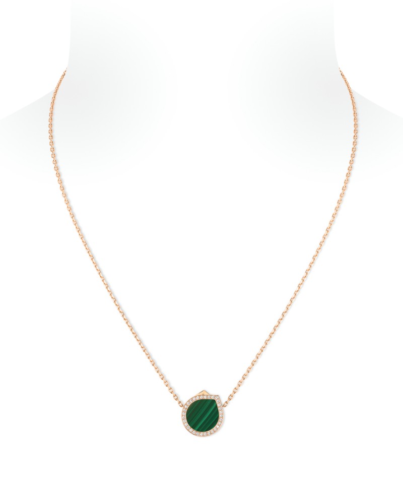 Repossi 18K Rose Gold Antifer Malachite & Diamond Halo Pendant Necklace, 15.7-17.7