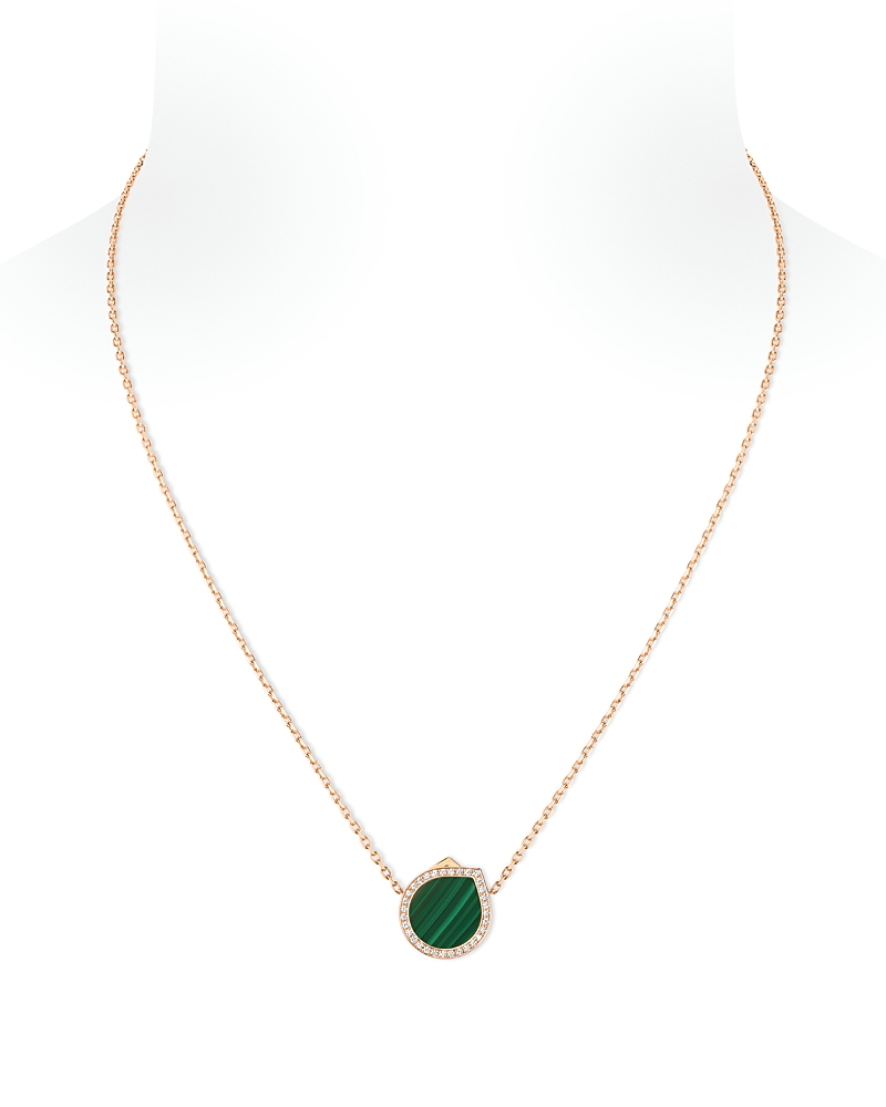 Repossi 18K Rose Gold Antifer Malachite & Diamond Halo Pendant Necklace, 15.7-17.7