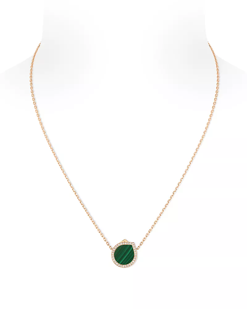 Repossi 18K Rose Gold Antifer Malachite & Diamond Halo Pendant Necklace, 15.7-17.7