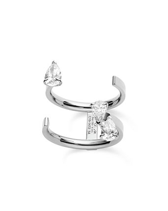 18K White Gold Serti sur Vide Diamond Pear Double Cuff Ring