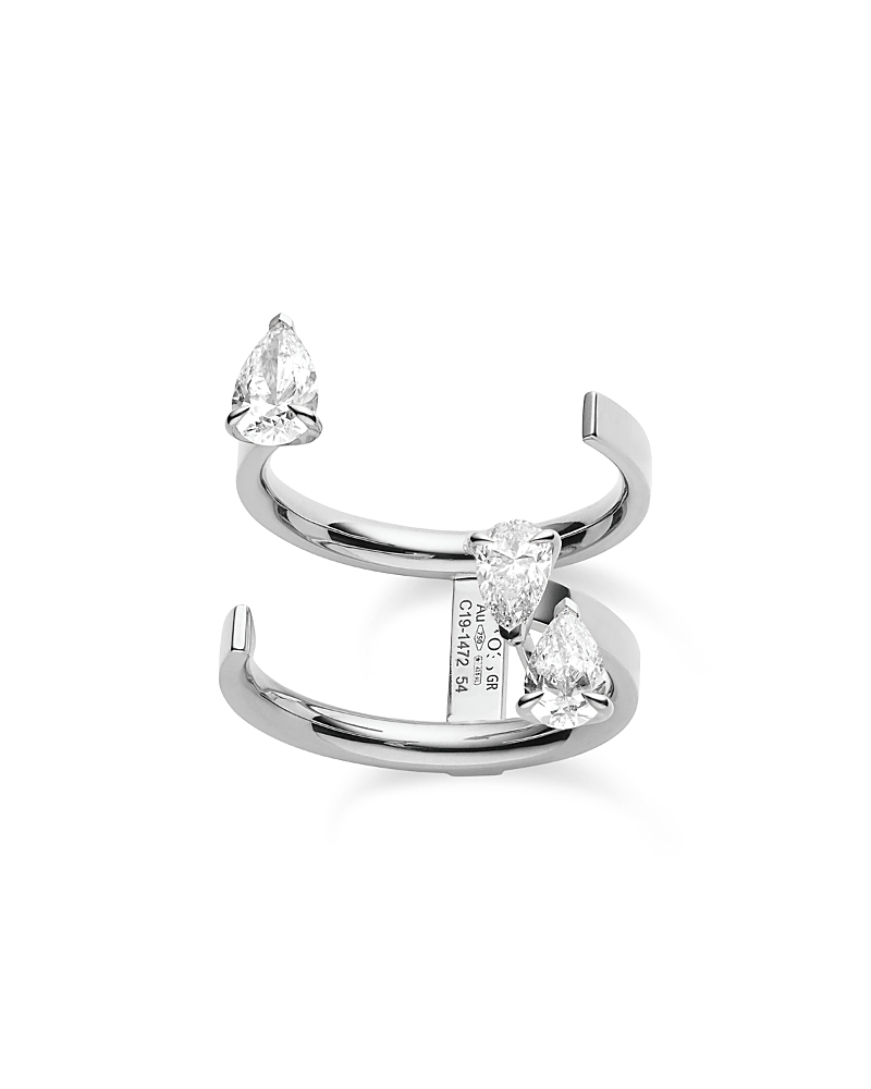 Repossi 18K White Gold Serti sur Vide Diamond Pear Double Cuff Ring